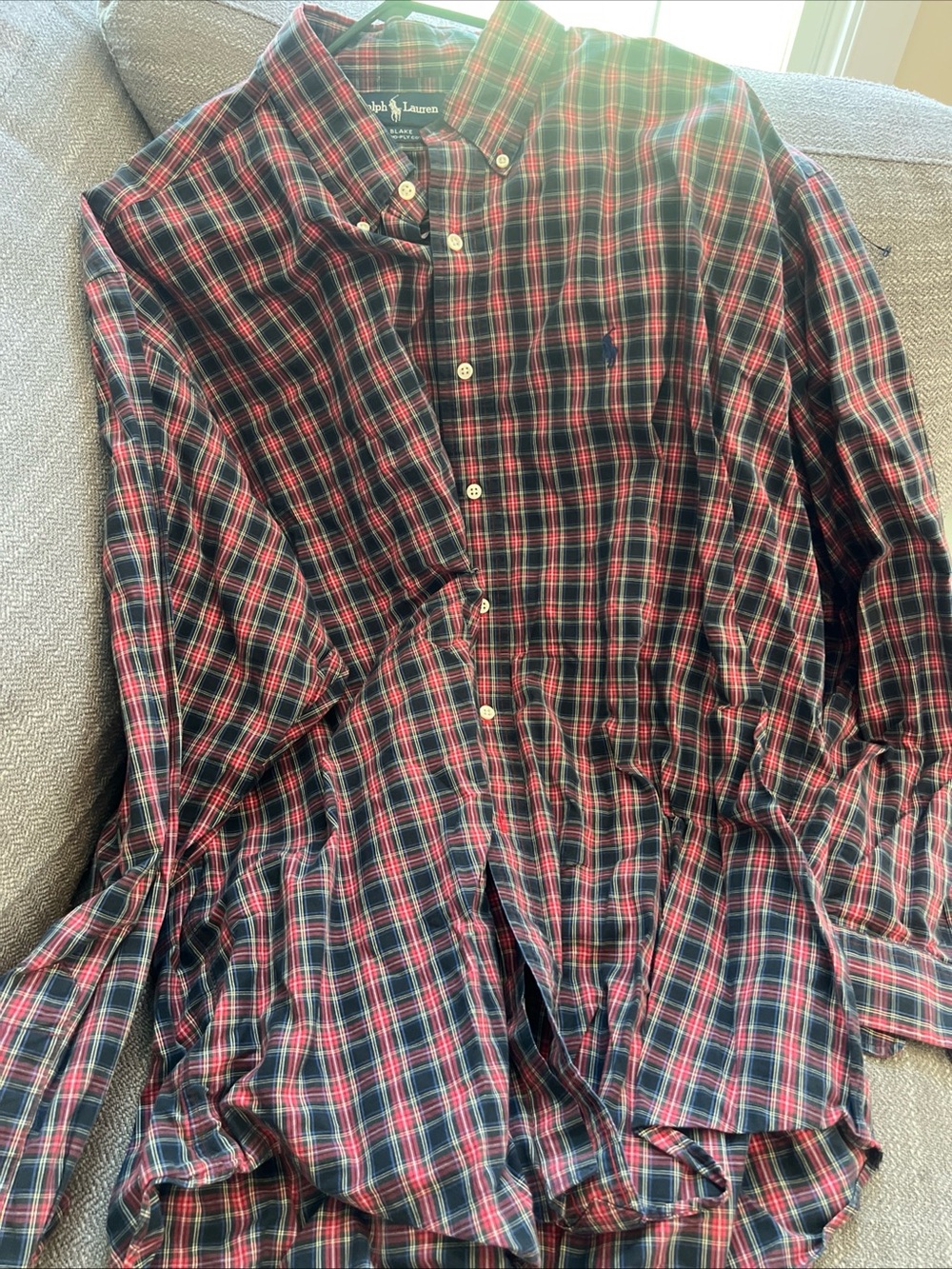 Ralph Lauren Blake Red Blue Plaid 100% Cotton Button Down Shirt Size XXL